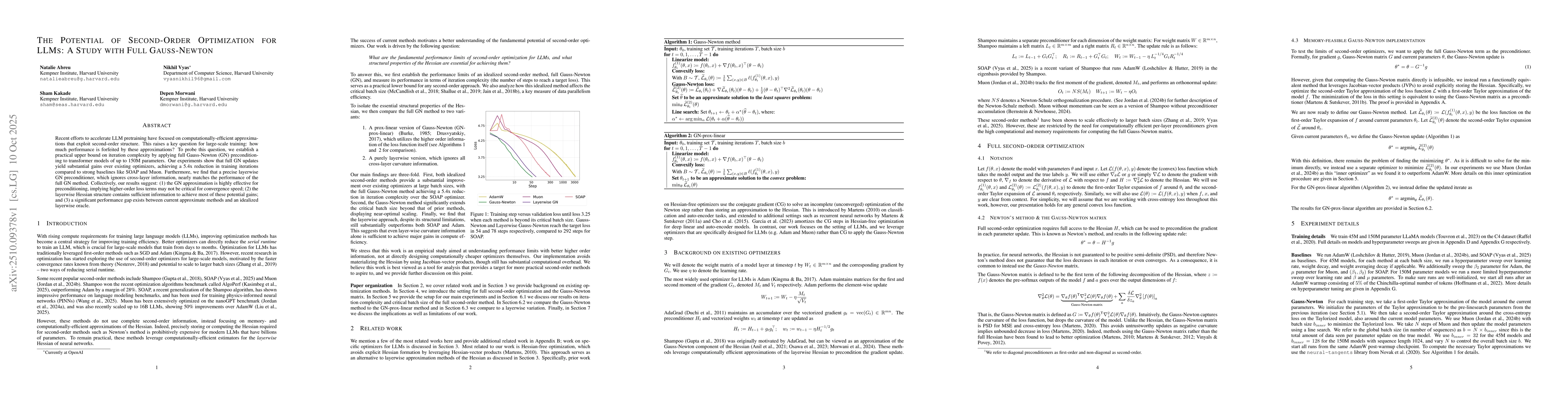 Thumbnail for The Potential of Second-Order Optimization for LLMs: A Study with Full
  Gauss-Newton