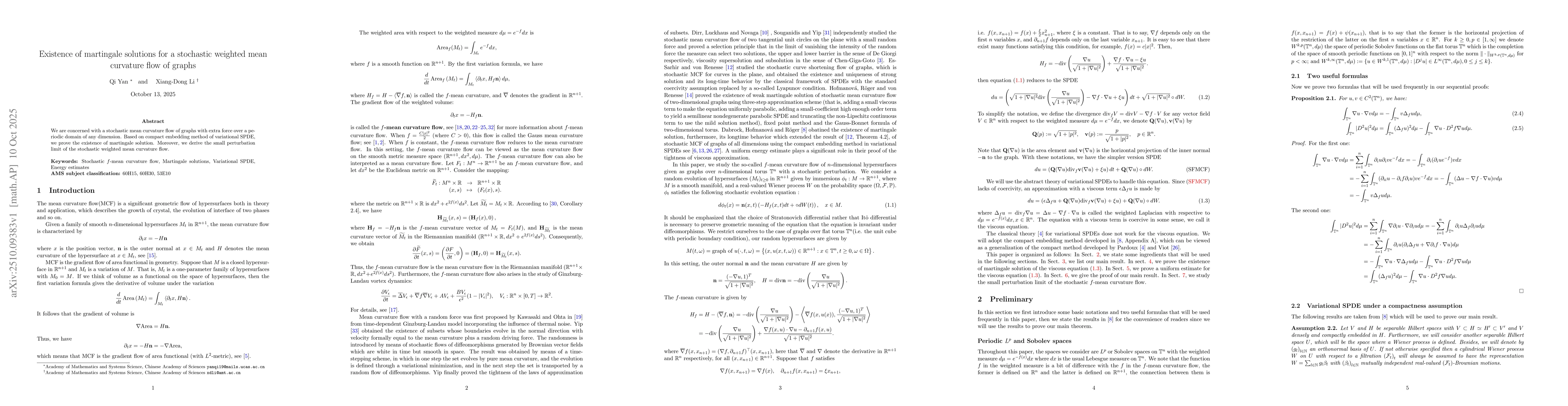 Thumbnail for Existence of martingale solutions for a stochastic weighted mean
  curvature flow of graphs