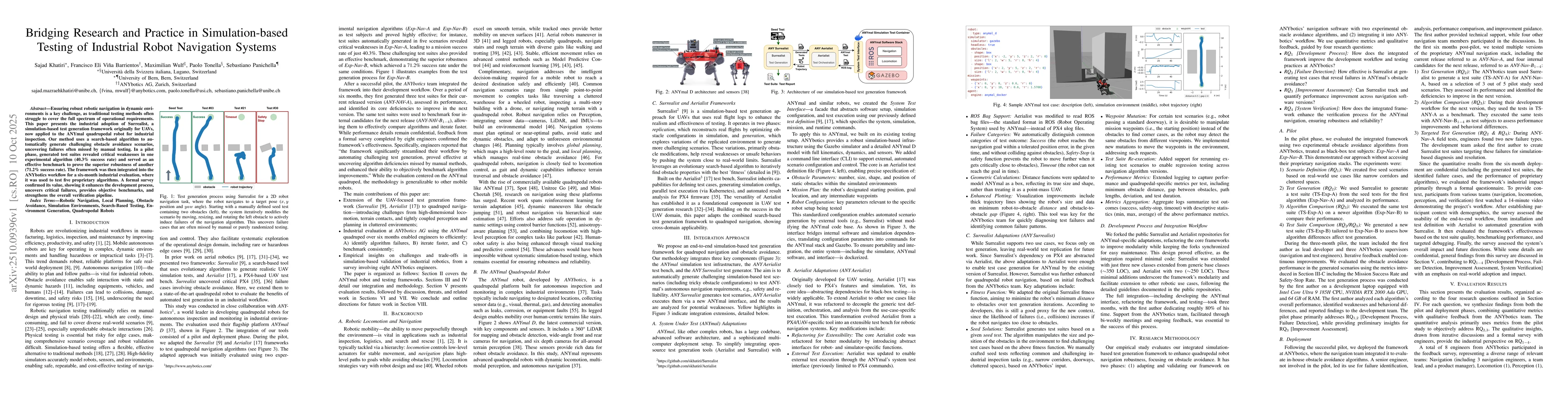 Thumbnail for Bridging Research and Practice in Simulation-based Testing of Industrial
  Robot Navigation Systems