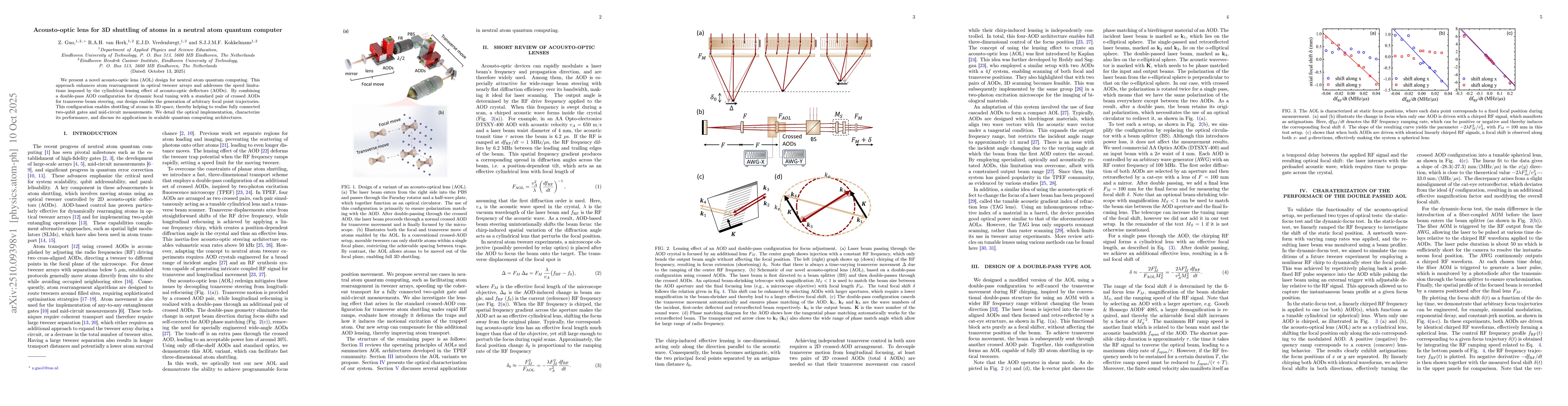 Thumbnail for Acousto-optic lens for 3D shuttling of atoms in a neutral atom quantum
  computer
