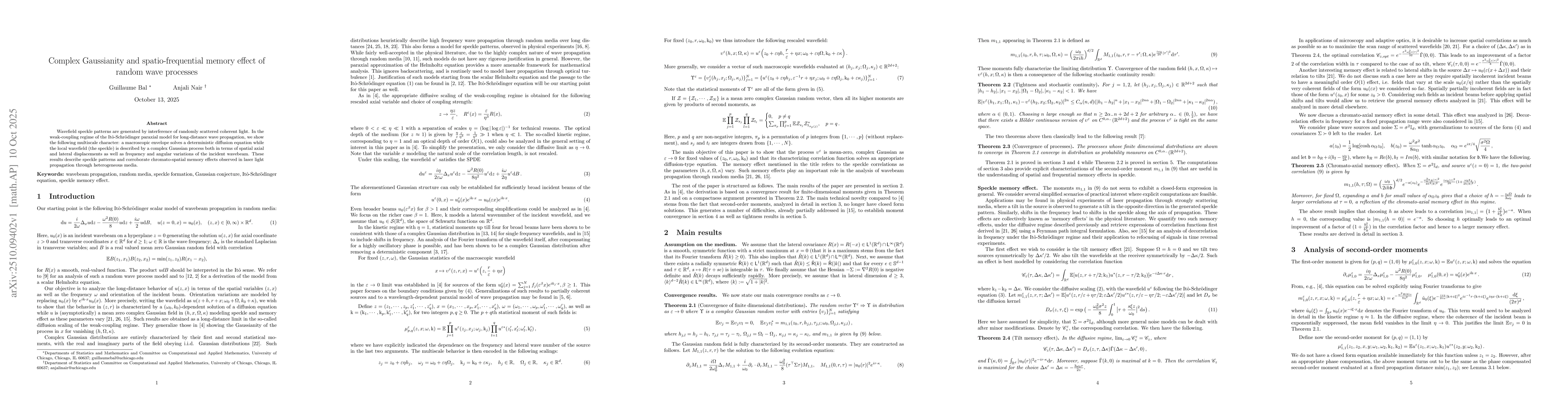 Thumbnail for Complex Gaussianity and spatio-frequential memory effect of random wave
  processes