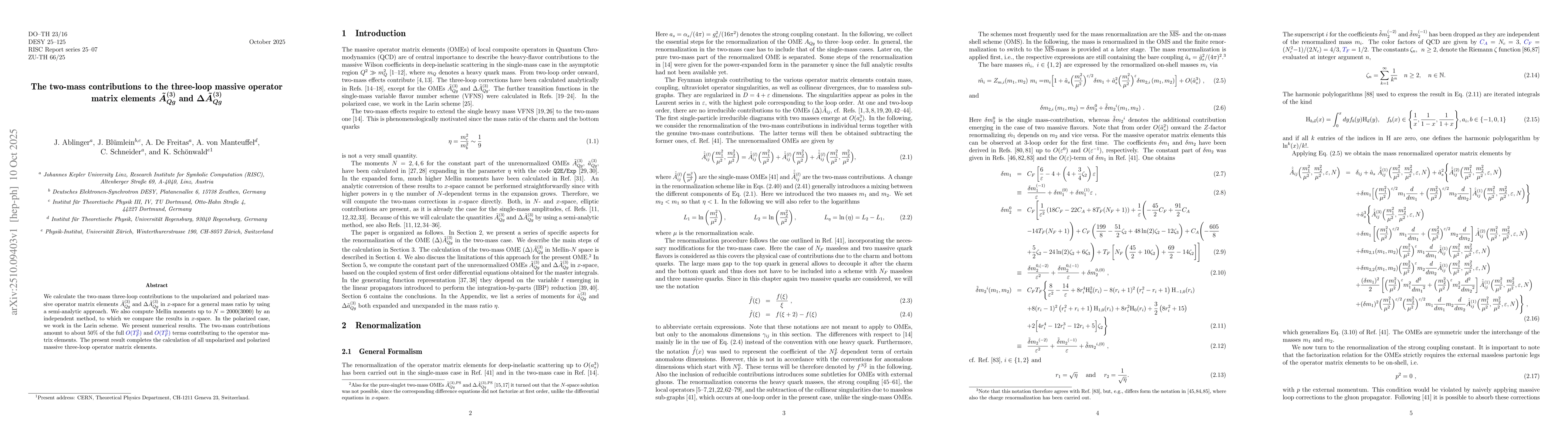 Thumbnail for The two-mass contributions to the three-loop massive operator matrix
  elements $\tilde{A}_{Qg}^{(3)}$ and $Δ\tilde{A}_{Qg}^{(3)}$