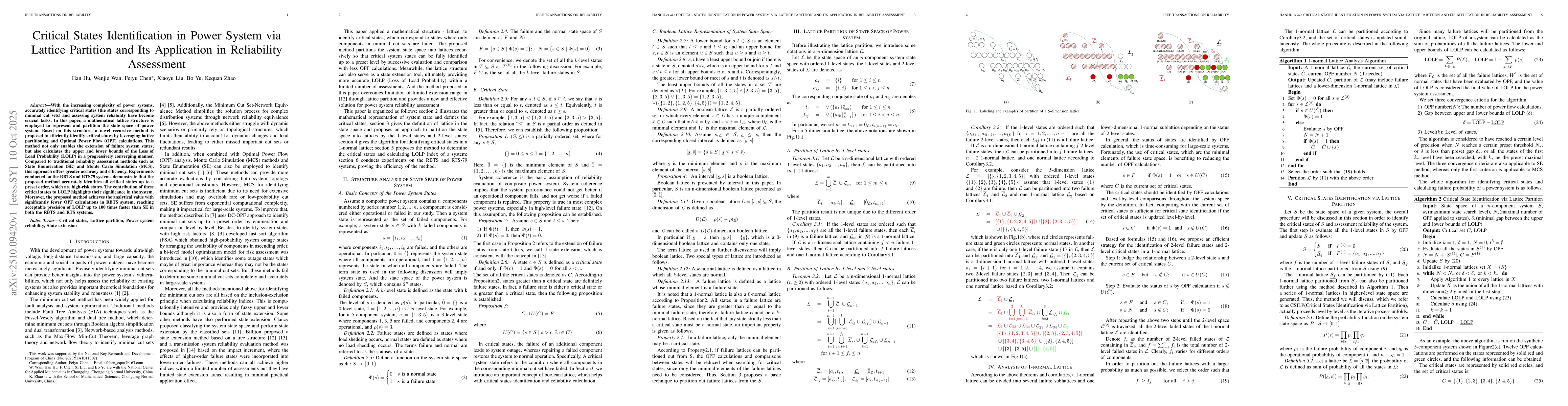 Thumbnail for Critical States Identiffcation in Power System via Lattice Partition and
  Its Application in Reliability Assessment