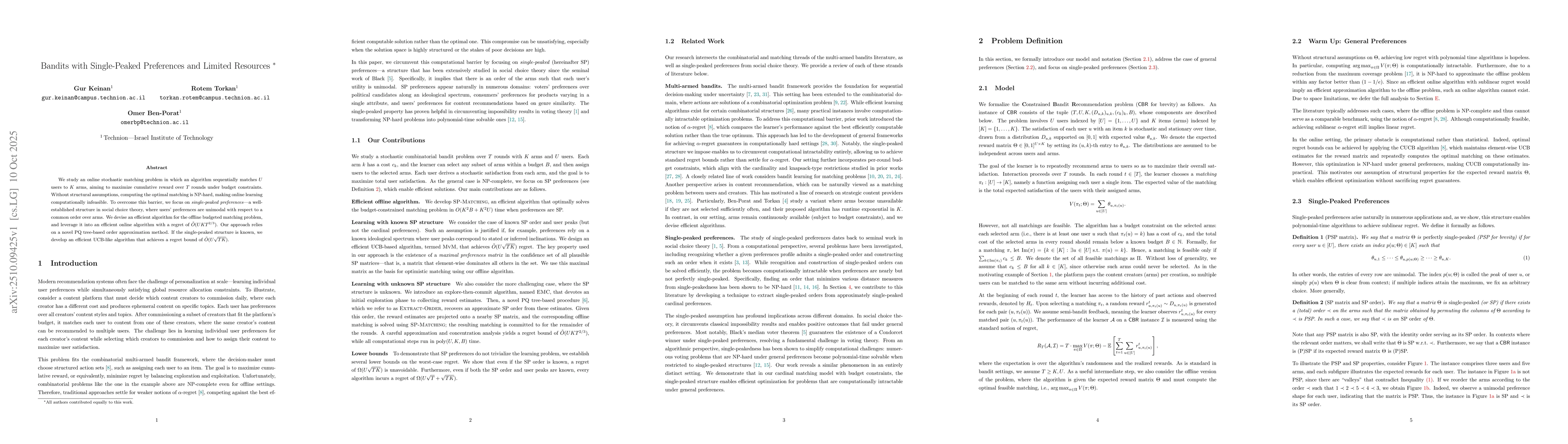 Thumbnail for Bandits with Single-Peaked Preferences and Limited Resources