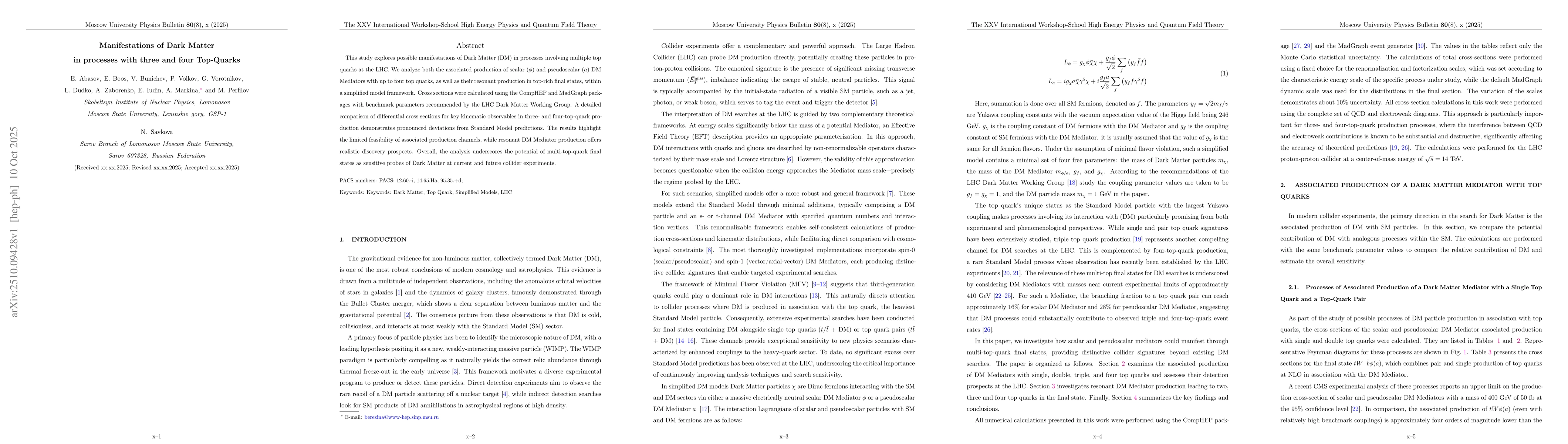 Thumbnail for Manifestations of Dark Matter in processes with three and four
  Top-Quarks