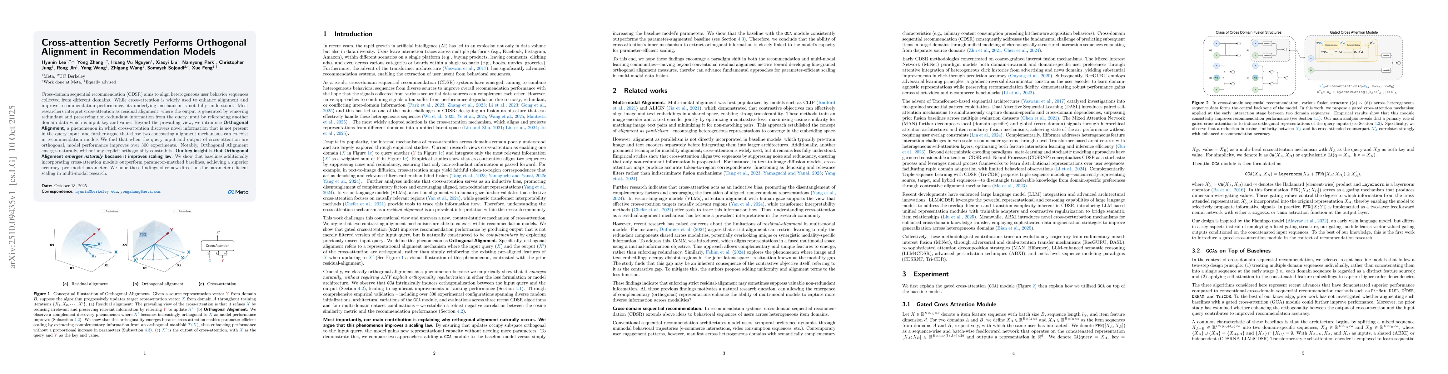Thumbnail for Cross-attention Secretly Performs Orthogonal Alignment in Recommendation
  Models