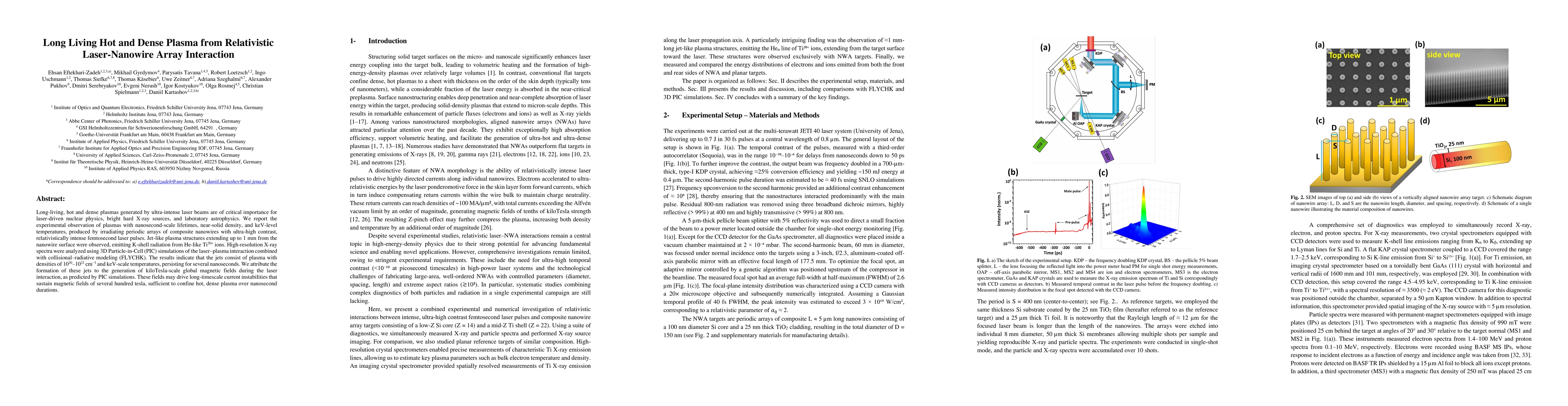 Thumbnail for Long Living Hot and Dense Plasma from Relativistic Laser-Nanowire Array
  Interaction