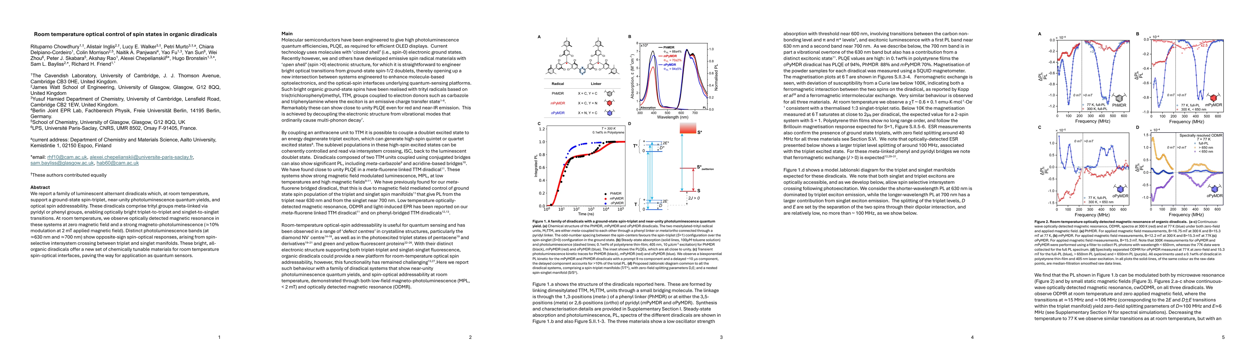 Thumbnail for Room temperature optical control of spin states in organic diradicals
