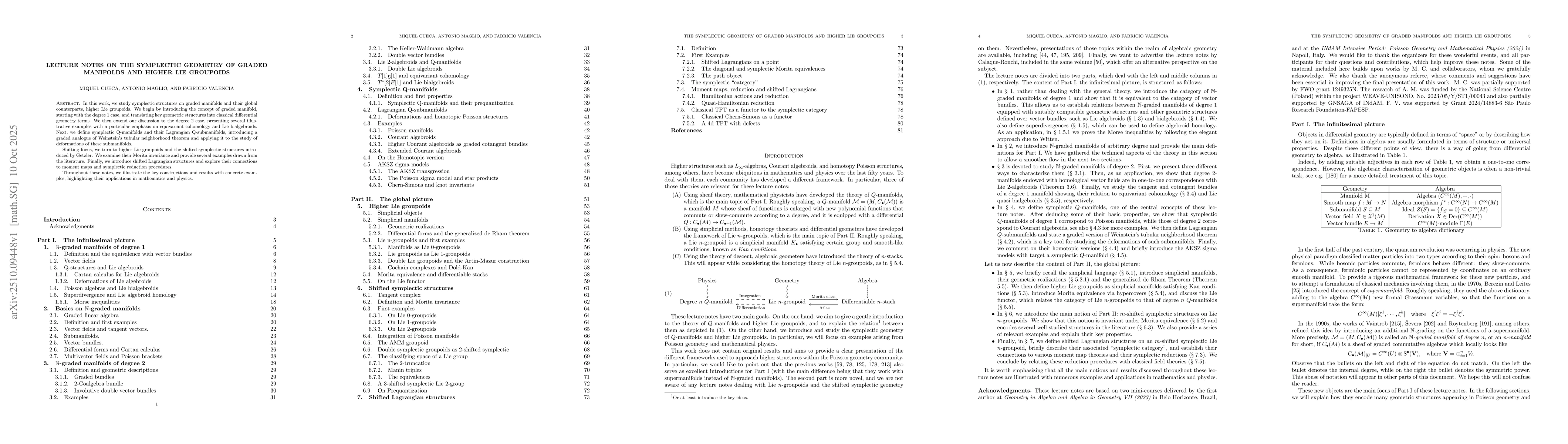 Thumbnail for Lecture notes on the symplectic geometry of graded manifolds and higher
  Lie groupoids