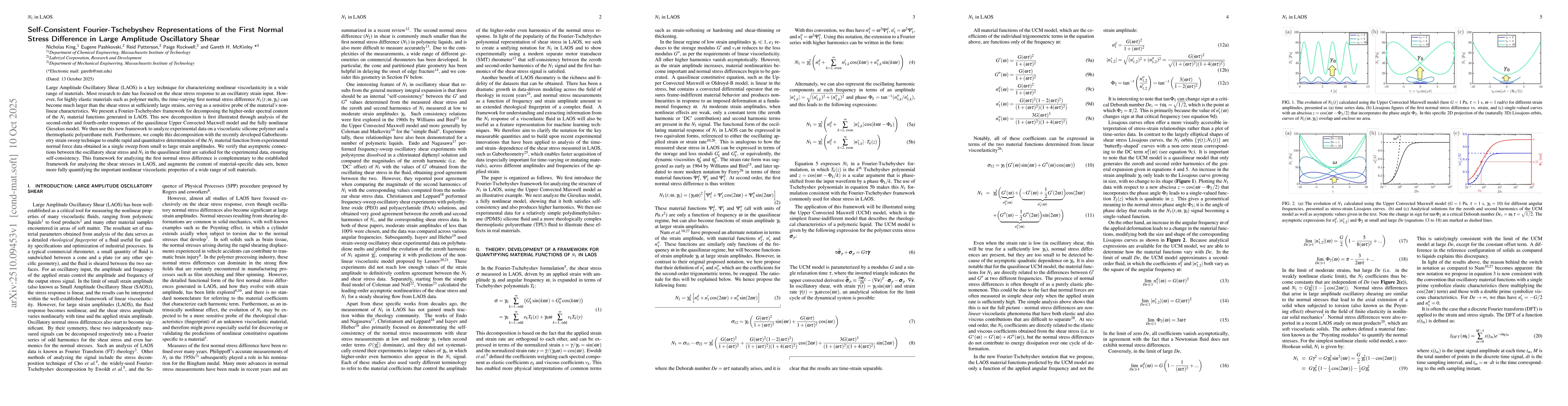 Thumbnail for Self-Consistent Fourier-Tschebyshev Representations of the First Normal
  Stress Difference in Large Amplitude Oscillatory Shear