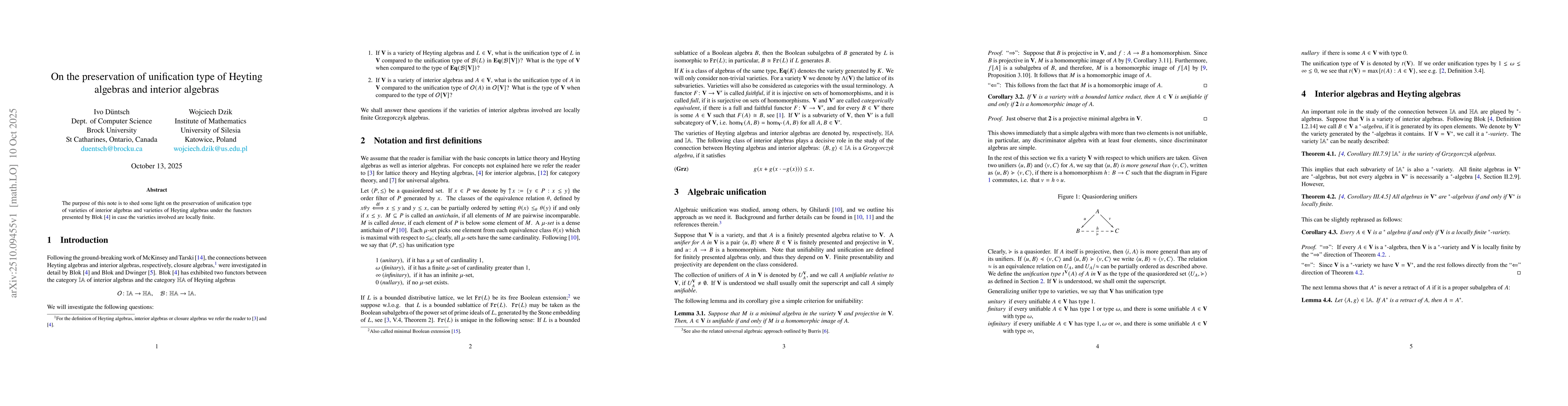 Thumbnail for On the preservation of unification type of Heyting algebras and interior
  algebras