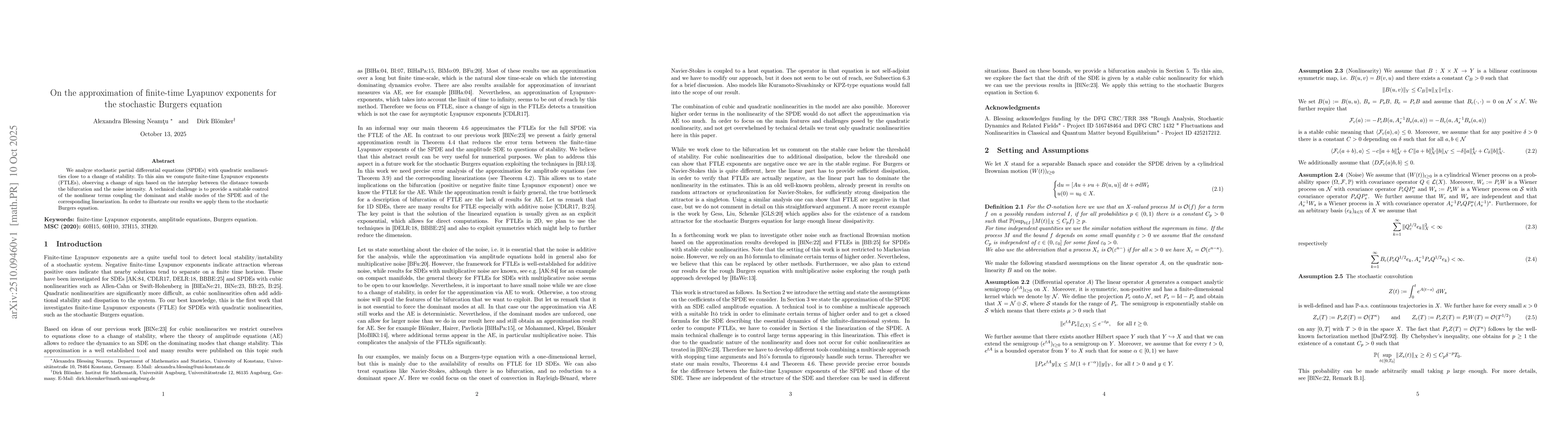 Thumbnail for On the approximation of finite-time Lyapunov exponents for the
  stochastic Burgers equation
