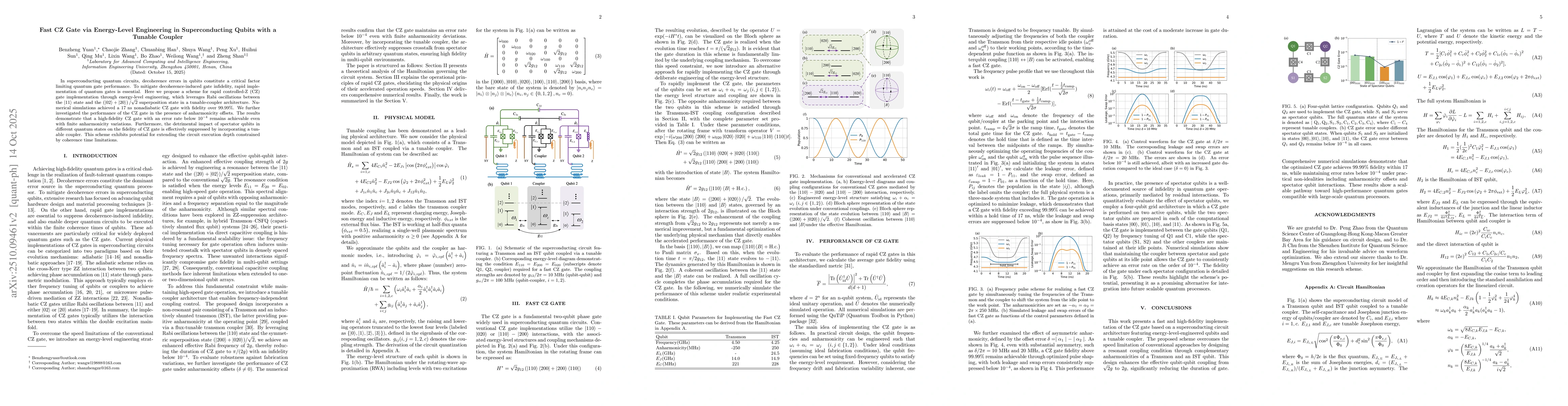 Thumbnail for Fast CZ Gate via Energy-Level Engineering in Superconducting Qubits with
  a Tunable Coupler