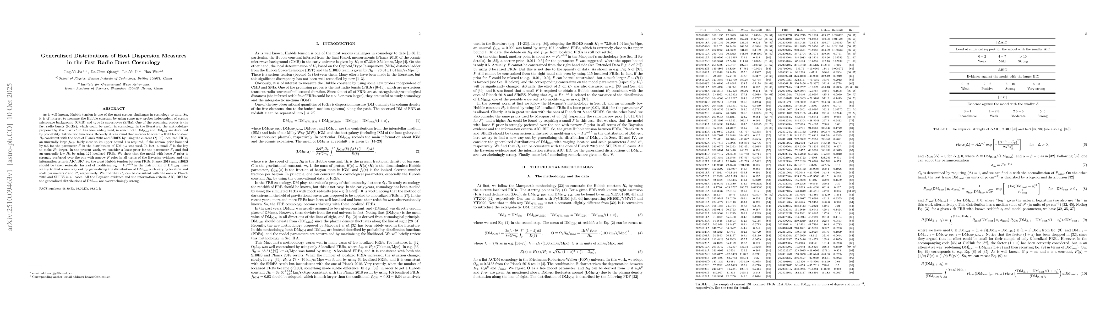 Thumbnail for Generalized Distributions of Host Dispersion Measures in the Fast Radio
  Burst Cosmology