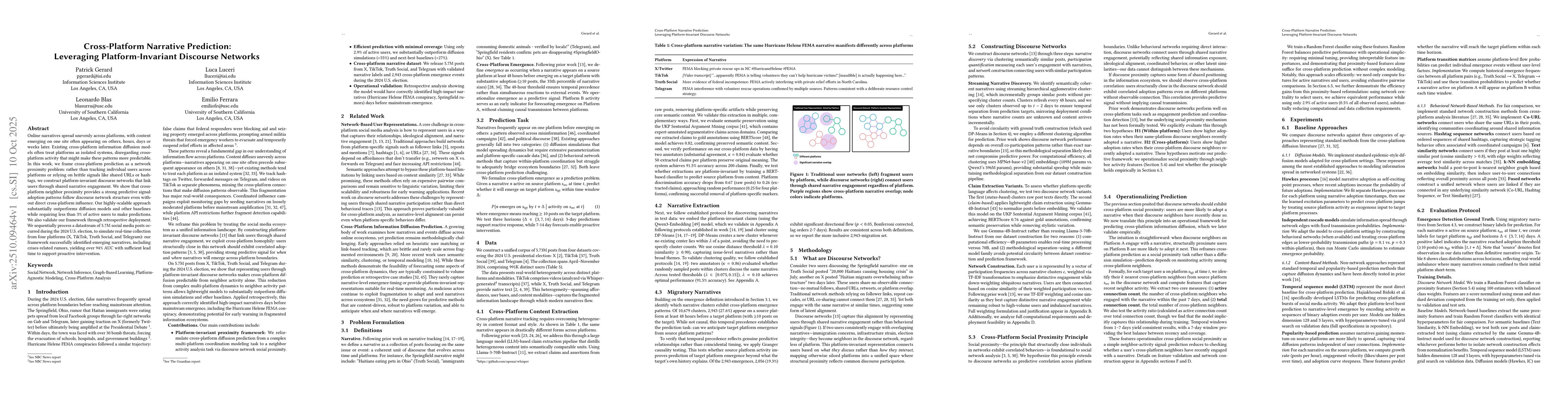 Thumbnail for Cross-Platform Narrative Prediction: Leveraging Platform-Invariant
  Discourse Networks