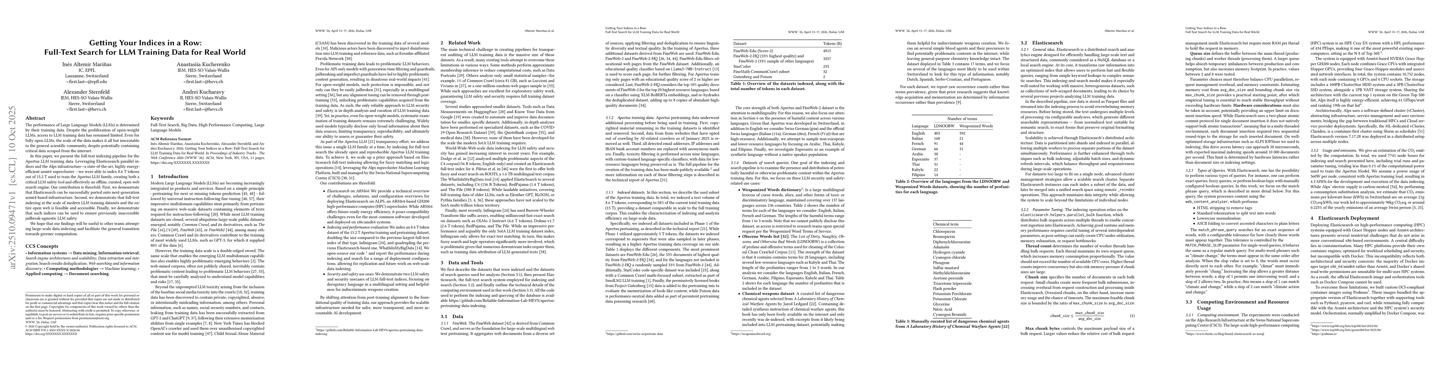 Thumbnail for Getting Your Indices in a Row: Full-Text Search for LLM Training Data
  for Real World