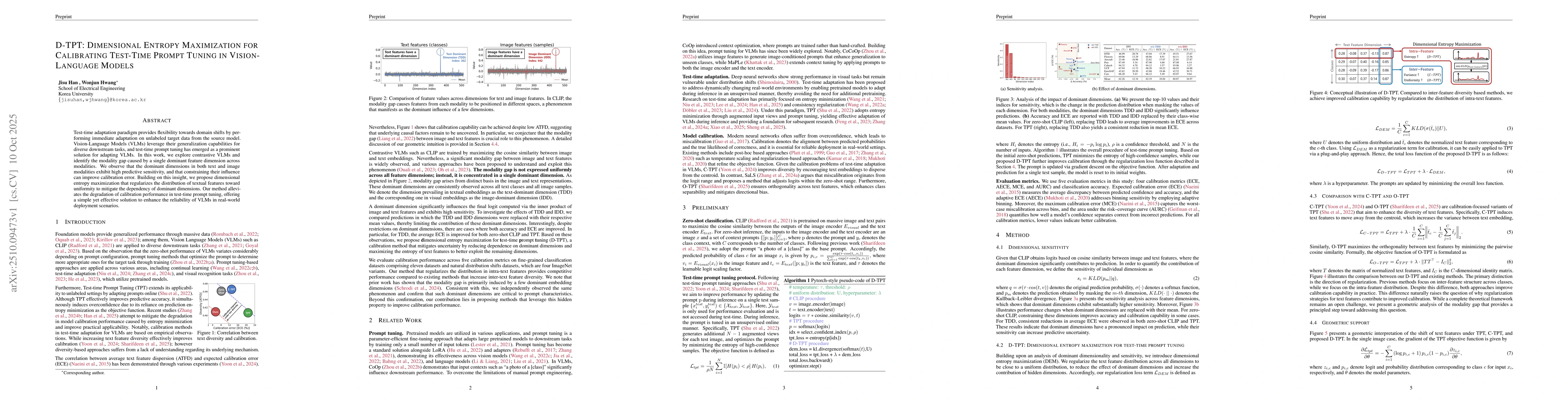 Thumbnail for D-TPT: Dimensional Entropy Maximization for Calibrating Test-Time Prompt
  Tuning in Vision-Language Models