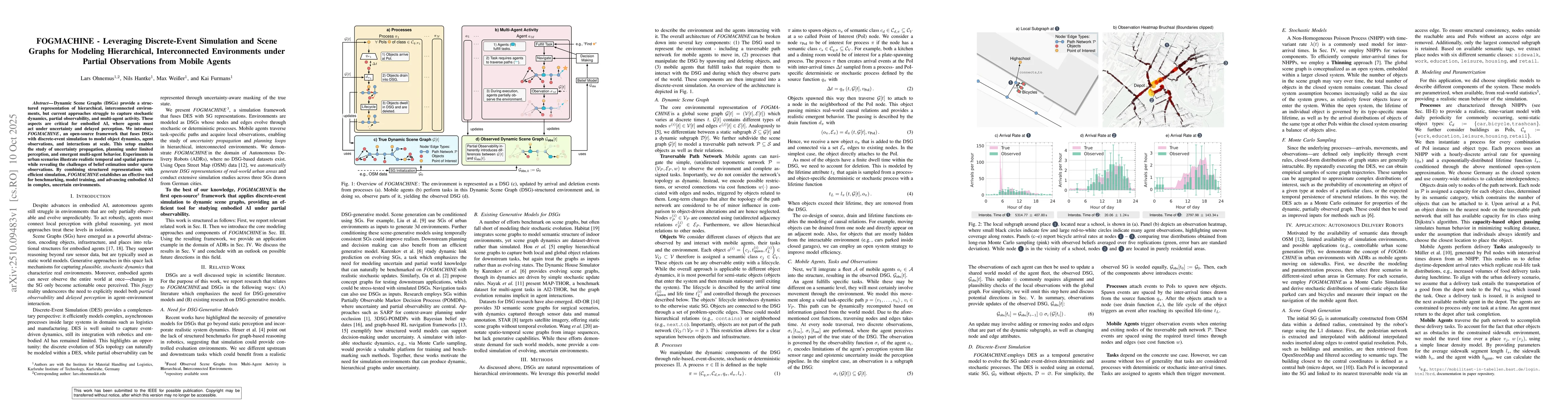 Thumbnail for FOGMACHINE -- Leveraging Discrete-Event Simulation and Scene Graphs for
  Modeling Hierarchical, Interconnected Environments under Partial Observations
  from Mobile Agents