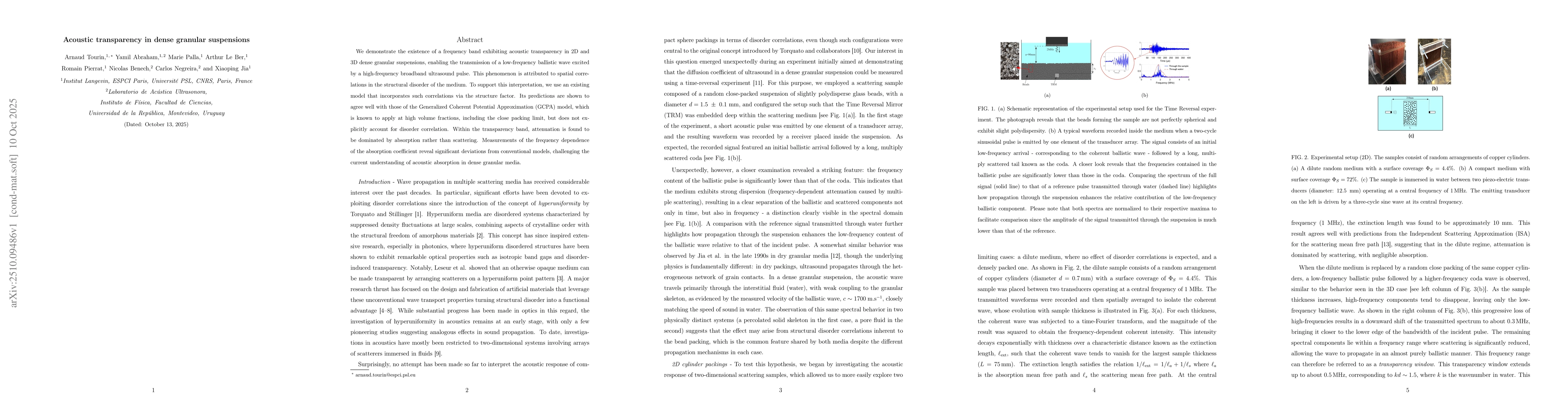 Thumbnail for Acoustic transparency in dense granular suspensions