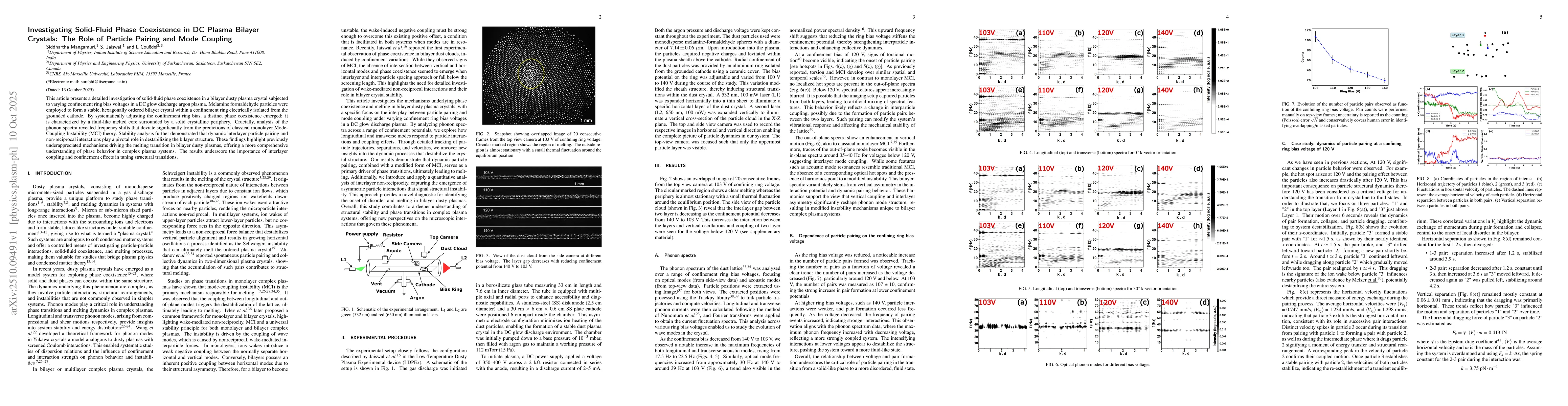 Thumbnail for Investigating Solid-Fluid Phase Coexistence in DC Plasma Bilayer
  Crystals: The Role of Particle Pairing and Mode Coupling