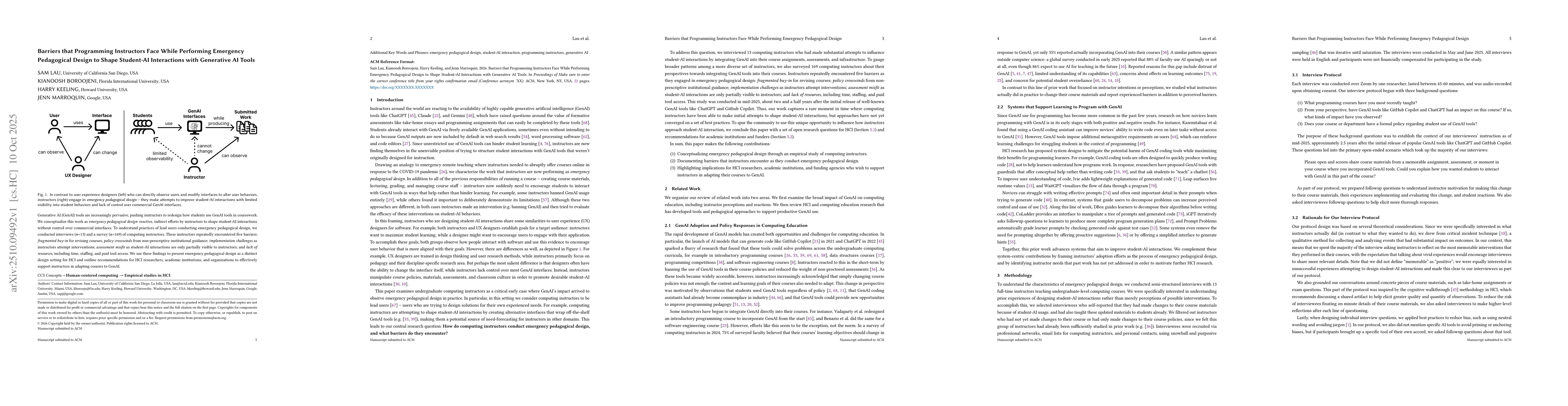 Thumbnail for Barriers that Programming Instructors Face While Performing Emergency
  Pedagogical Design to Shape Student-AI Interactions with Generative AI Tools