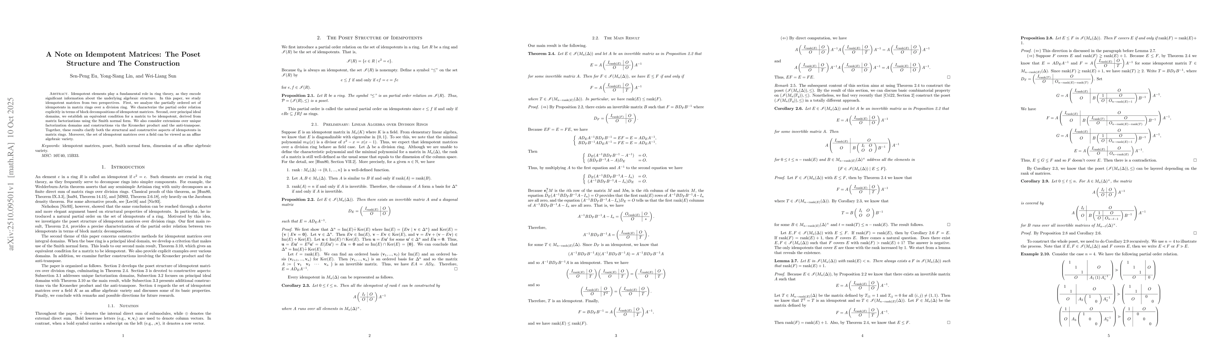 Thumbnail for A Note on Idempotent Matrices: The Poset Structure and The Construction