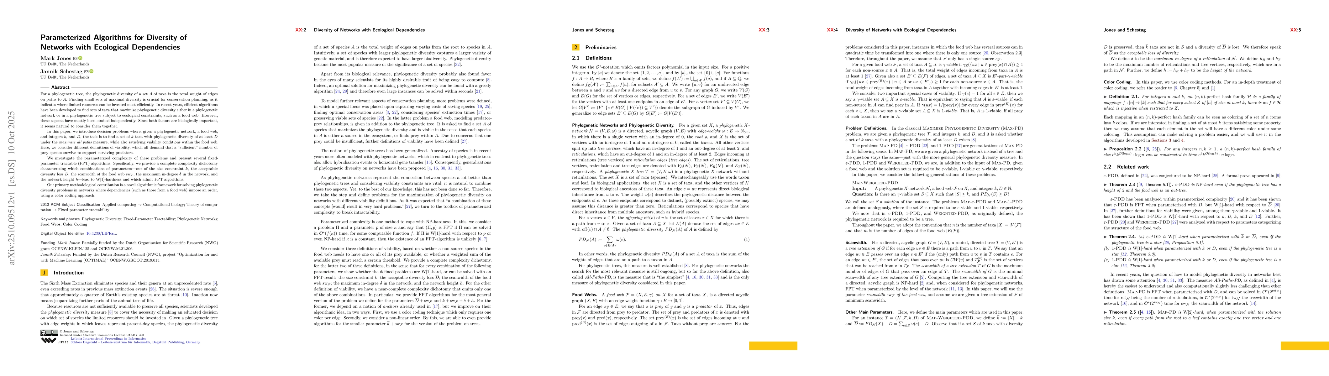 Thumbnail for Parameterized Algorithms for Diversity of Networks with Ecological
  Dependencies