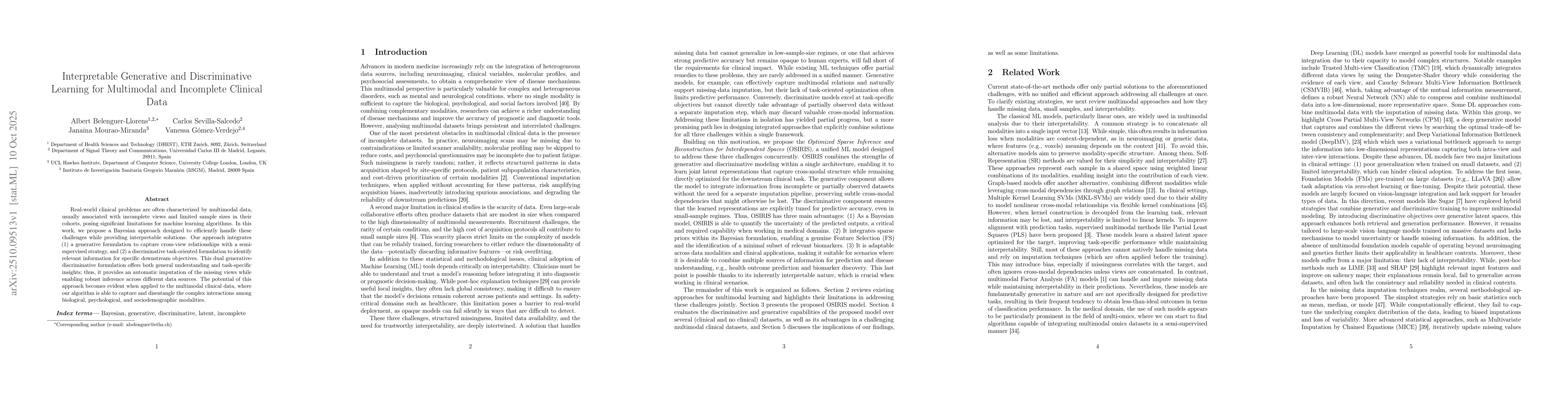 Thumbnail for Interpretable Generative and Discriminative Learning for Multimodal and
  Incomplete Clinical Data