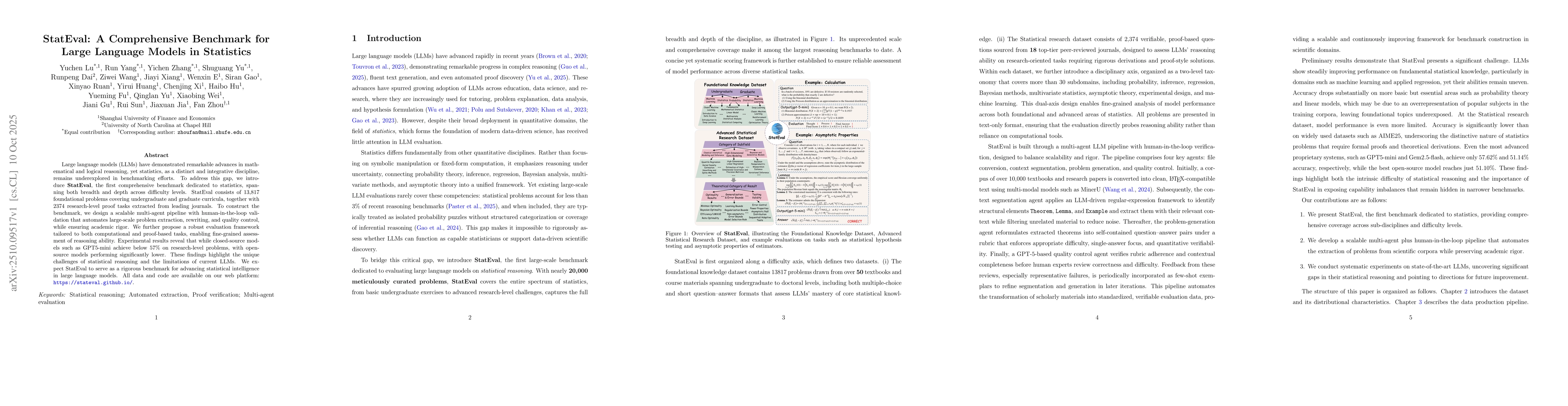 Thumbnail for StatEval: A Comprehensive Benchmark for Large Language Models in
  Statistics