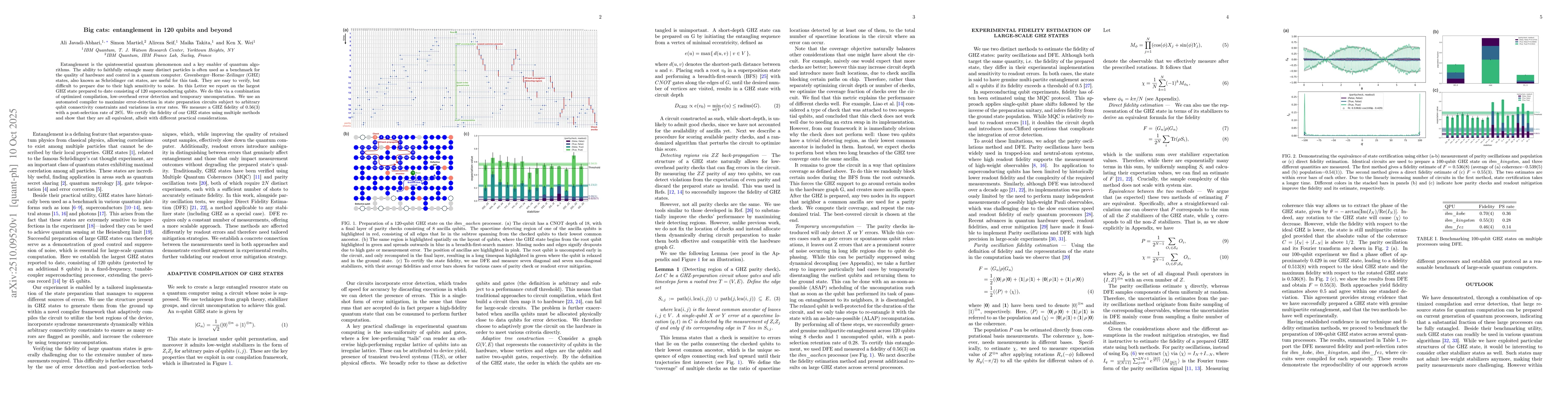 Thumbnail for Big cats: entanglement in 120 qubits and beyond