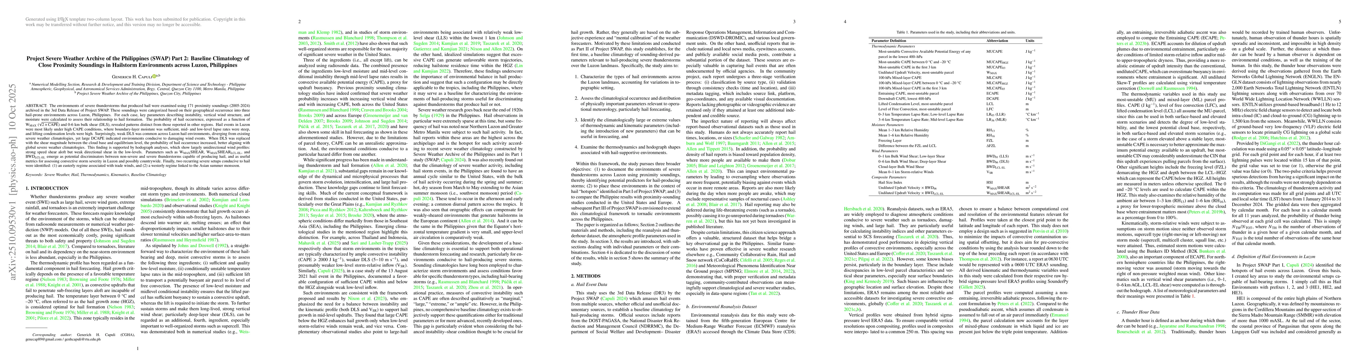 Thumbnail for Project Severe Weather Archive of the Philippines (SWAP) Part 2:
  Baseline Climatology of Close Proximity Soundings in Hailstorm Environments
  across Luzon, Philippines