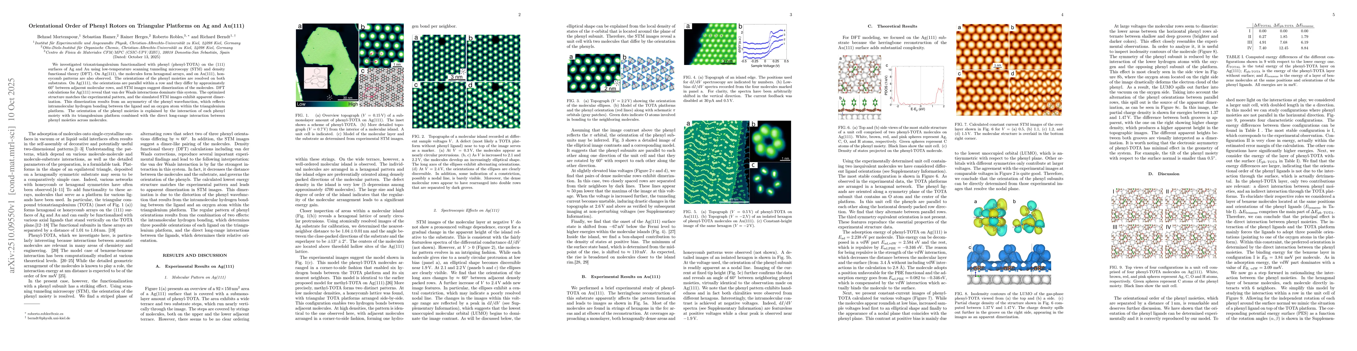 Thumbnail for Orientational Order of Phenyl Rotors on Triangular Platforms on Ag and
  Au(111)