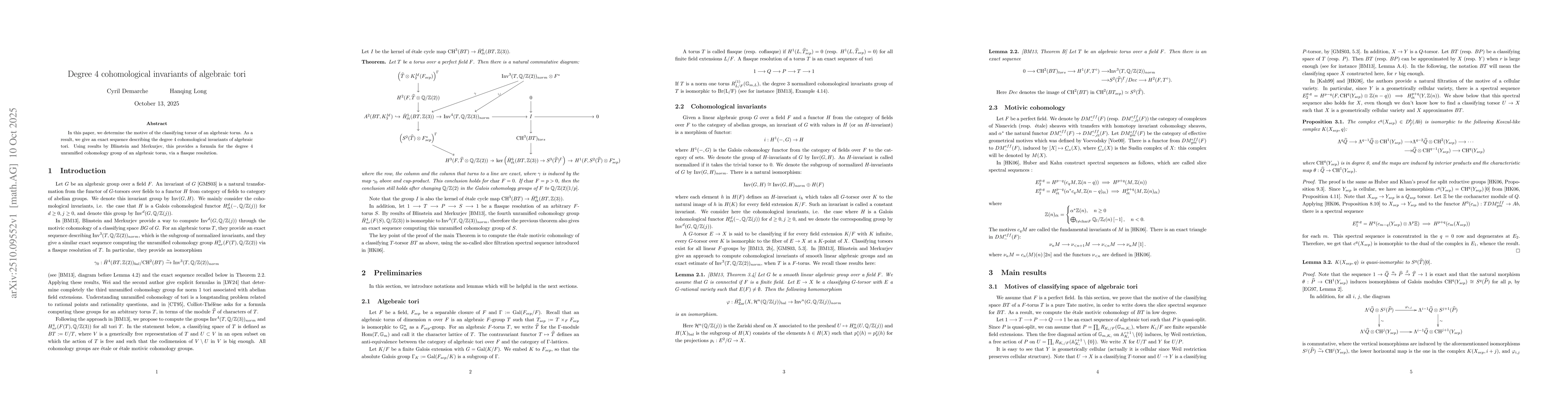 Thumbnail for Degree 4 cohomological invariants of algebraic tori