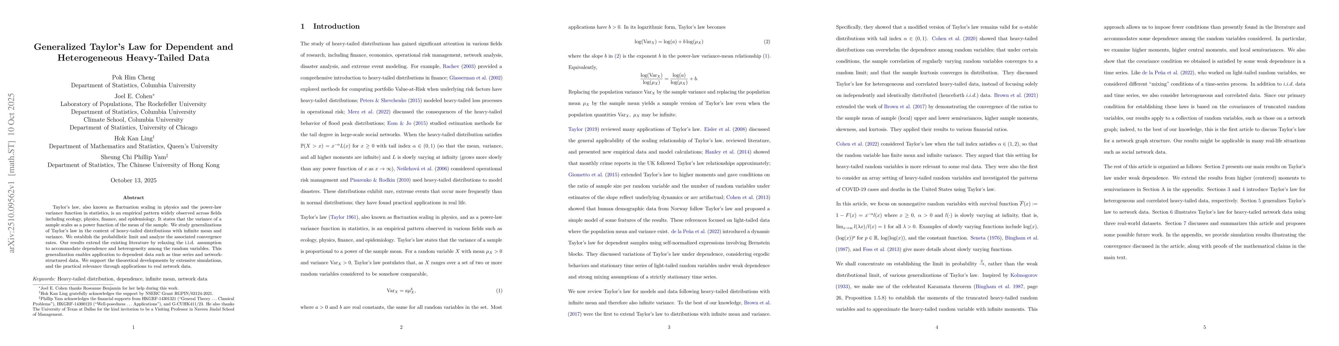 Thumbnail for Generalized Taylor's Law for Dependent and Heterogeneous Heavy-Tailed
  Data
