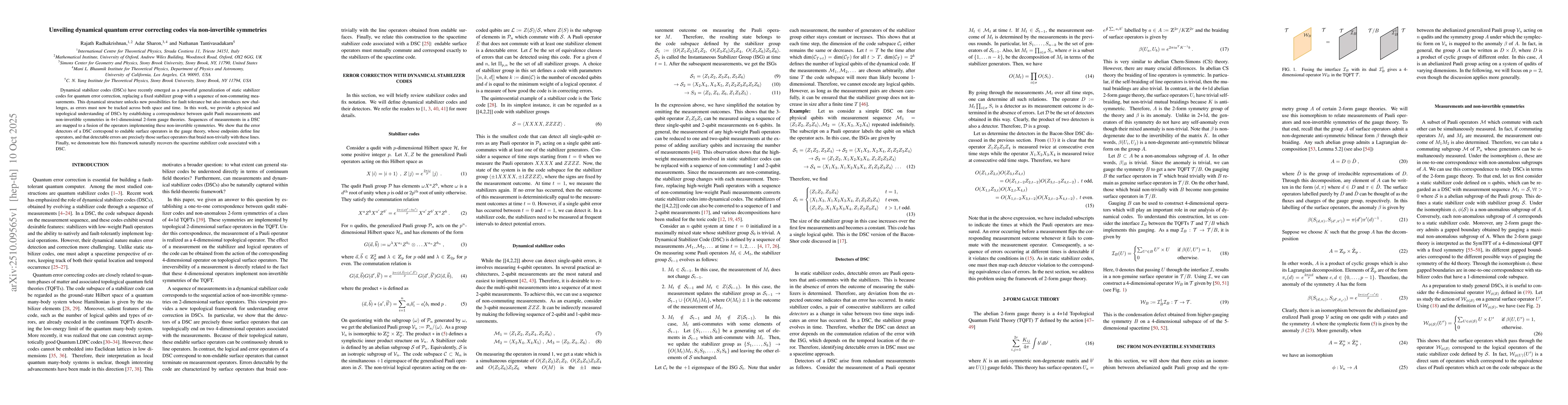 Thumbnail for Unveiling dynamical quantum error correcting codes via non-invertible
  symmetries