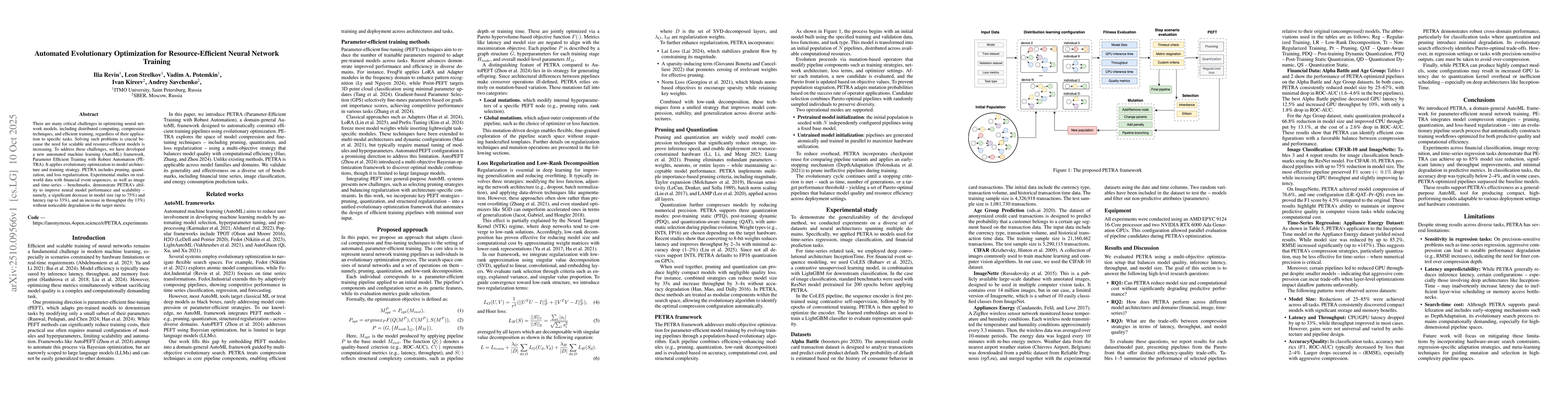 Thumbnail for Automated Evolutionary Optimization for Resource-Efficient Neural
  Network Training