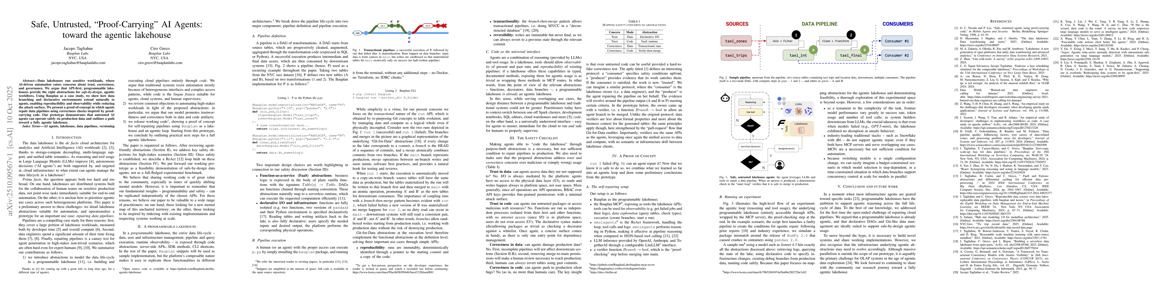 Thumbnail for Safe, Untrusted, "Proof-Carrying" AI Agents: toward the agentic
  lakehouse