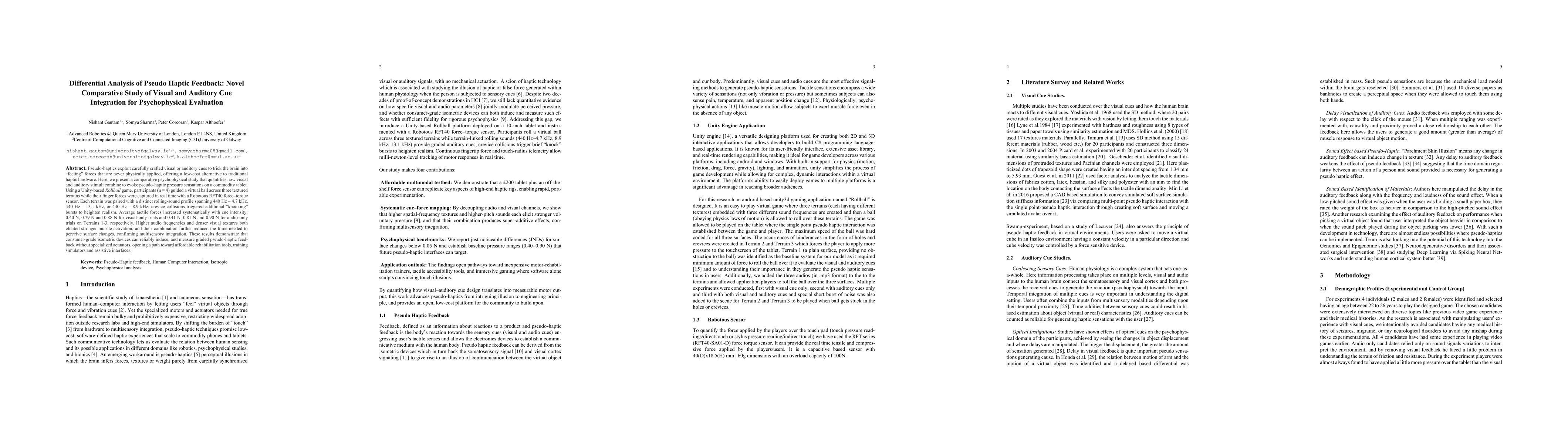 Thumbnail for Differential Analysis of Pseudo Haptic Feedback: Novel Comparative Study
  of Visual and Auditory Cue Integration for Psychophysical Evaluation