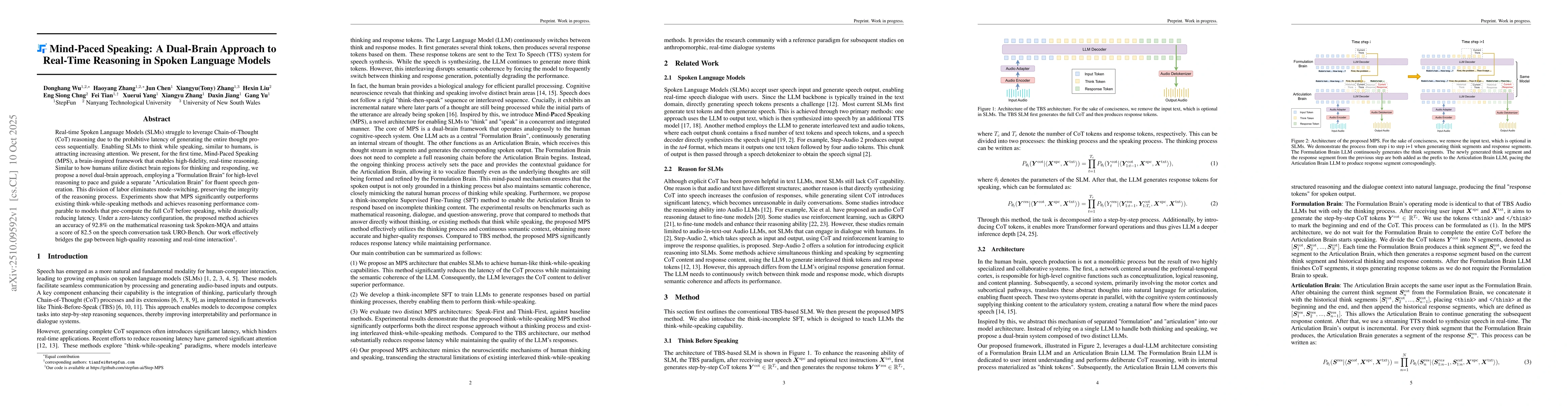 Thumbnail for Mind-Paced Speaking: A Dual-Brain Approach to Real-Time Reasoning in
  Spoken Language Models