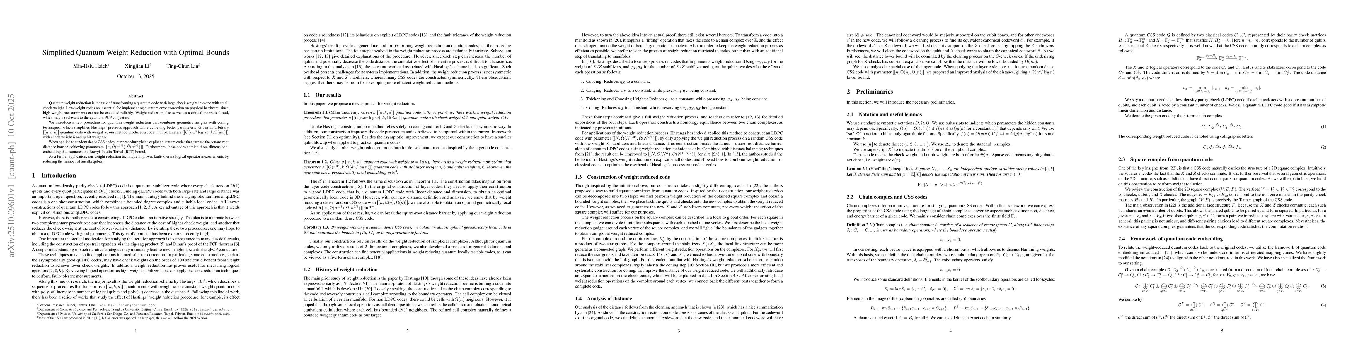 Thumbnail for Simplified Quantum Weight Reduction with Optimal Bounds