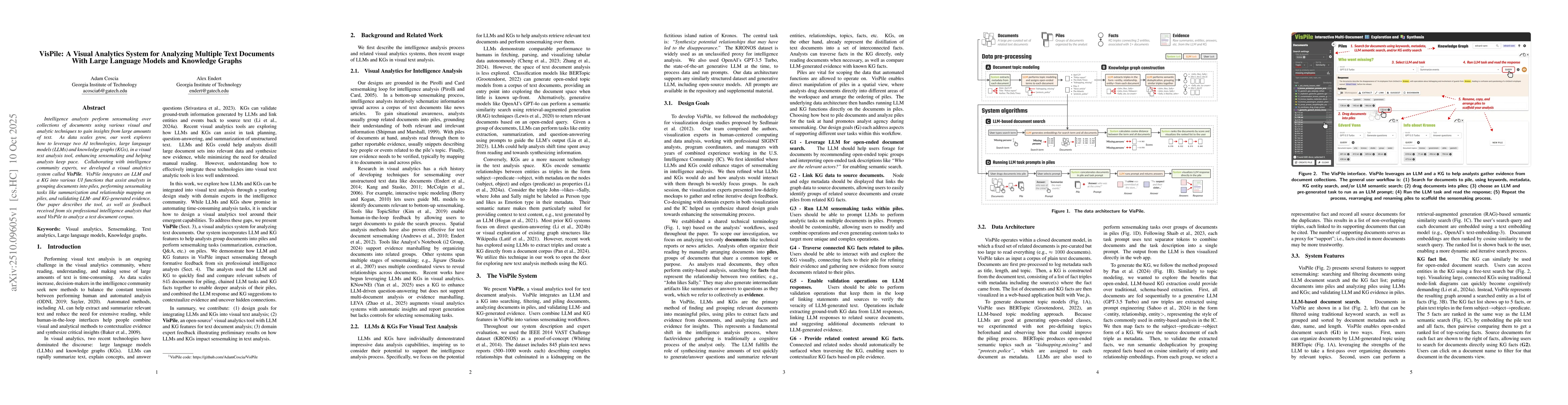Thumbnail for VisPile: A Visual Analytics System for Analyzing Multiple Text Documents
  With Large Language Models and Knowledge Graphs