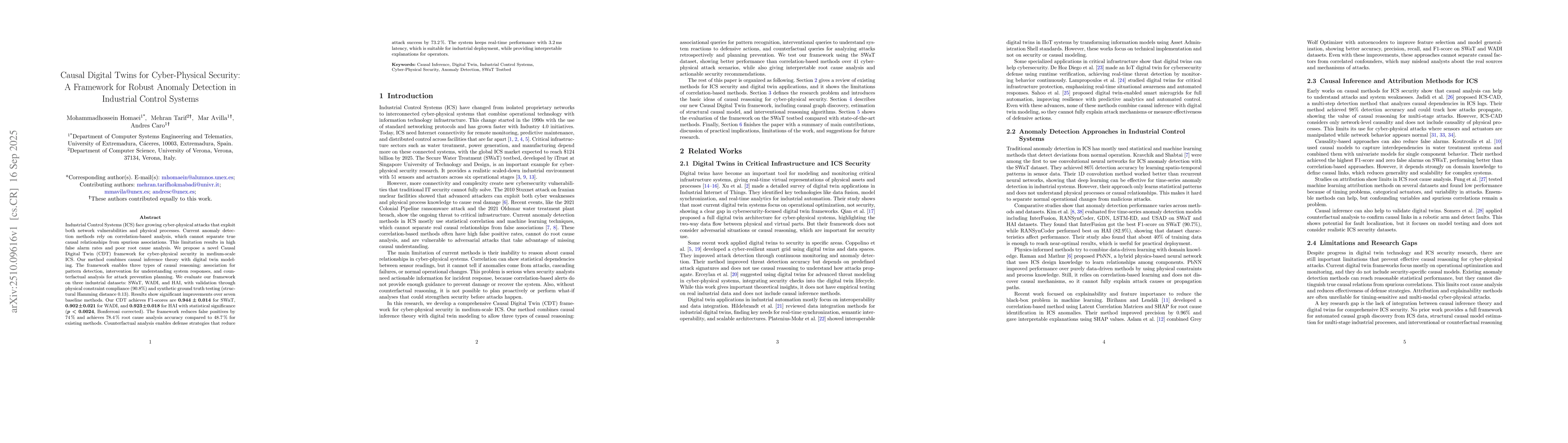 Thumbnail for Causal Digital Twins for Cyber-Physical Security: A Framework for Robust
  Anomaly Detection in Industrial Control Systems