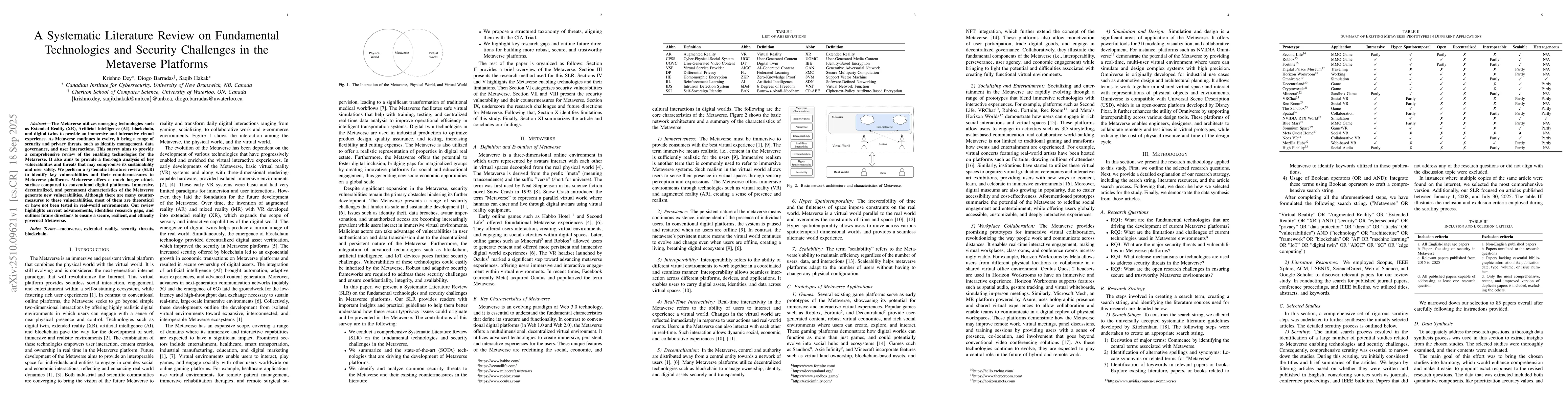 Thumbnail for A Systematic Literature Review on Fundamental Technologies and Security
  Challenges in the Metaverse Platforms