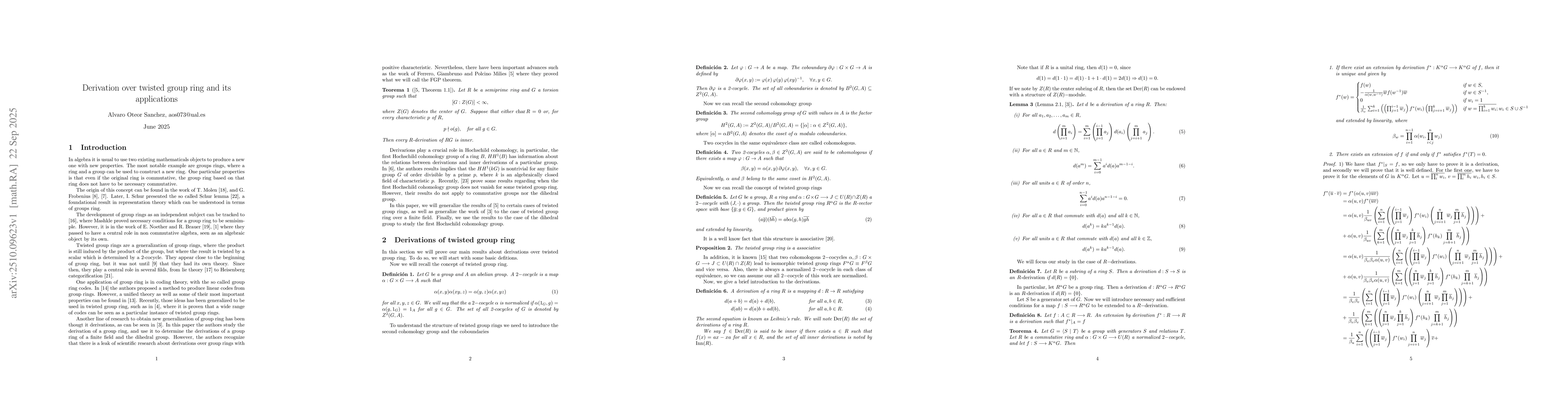 Thumbnail for Derivation over twisted group ring and its applications