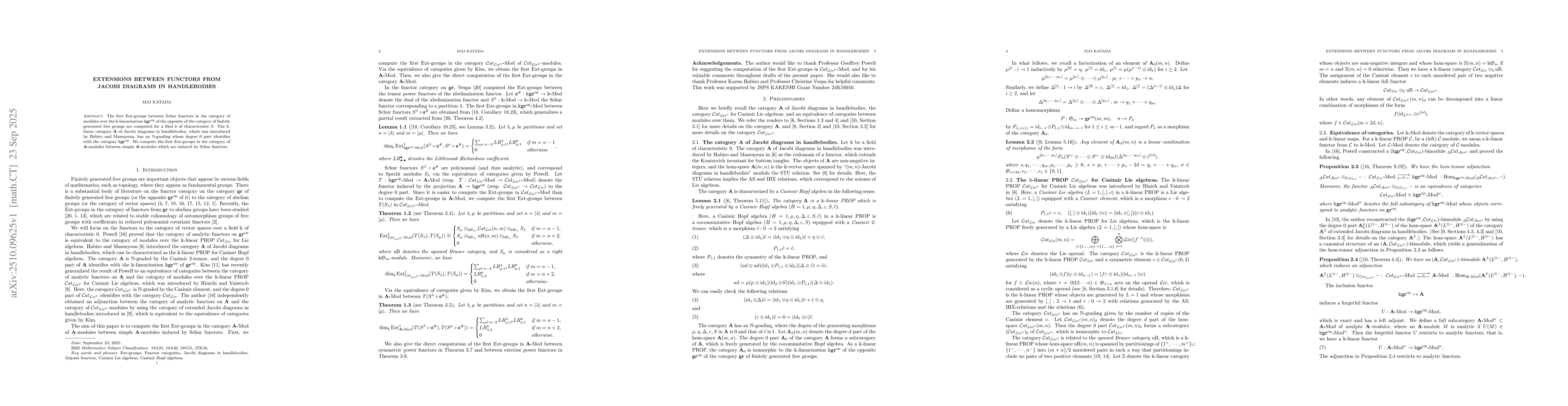 Thumbnail for Extensions between functors from Jacobi diagrams in handlebodies