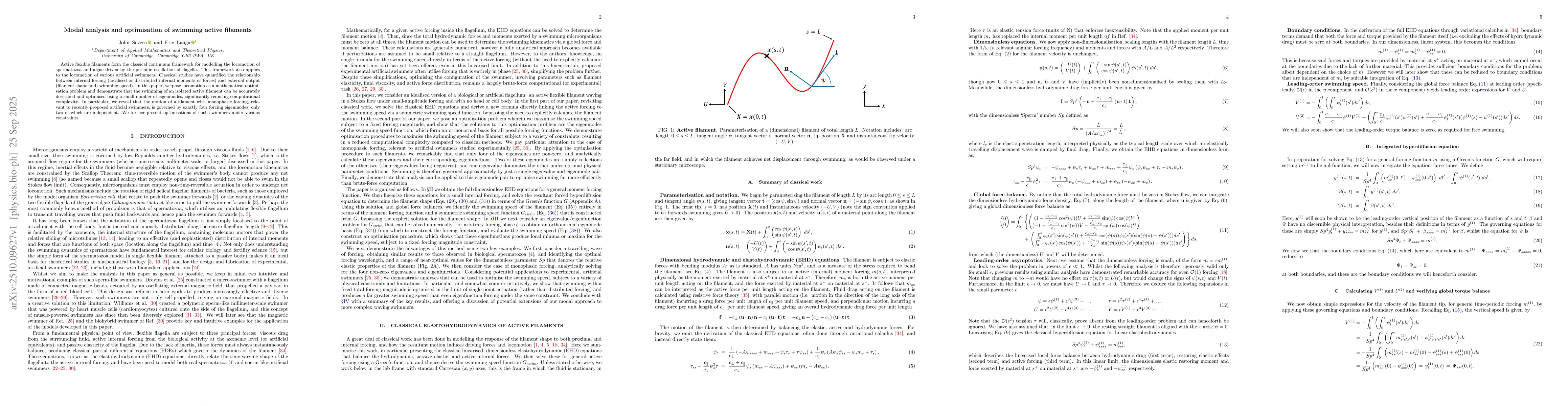 Thumbnail for Modal analysis and optimization of swimming active filaments