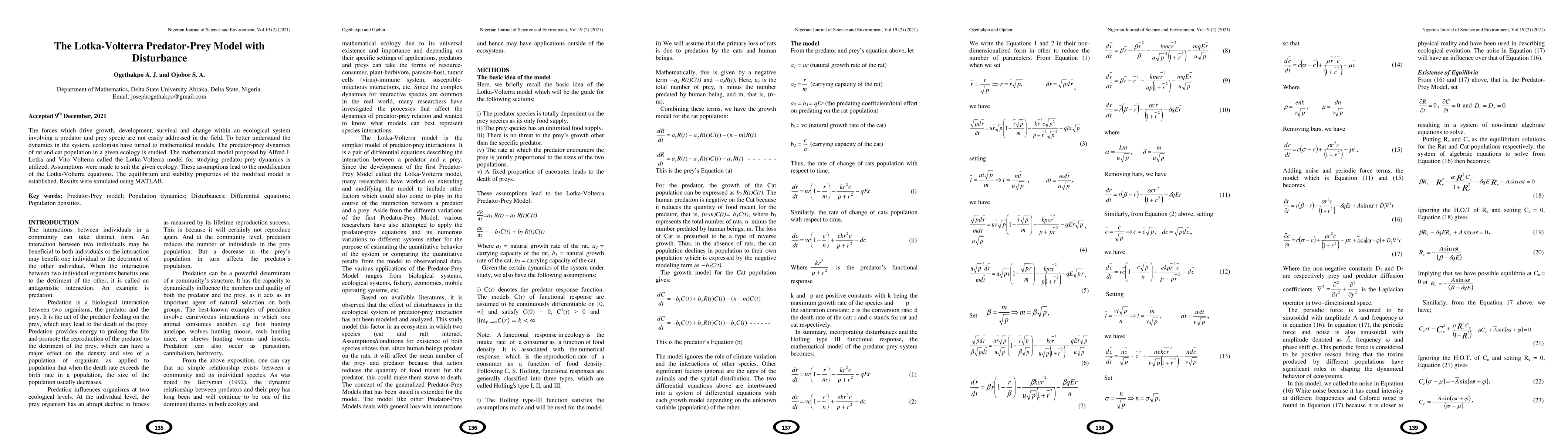 Thumbnail for The Lotka-Volterra Predator-Prey Model with Disturbance