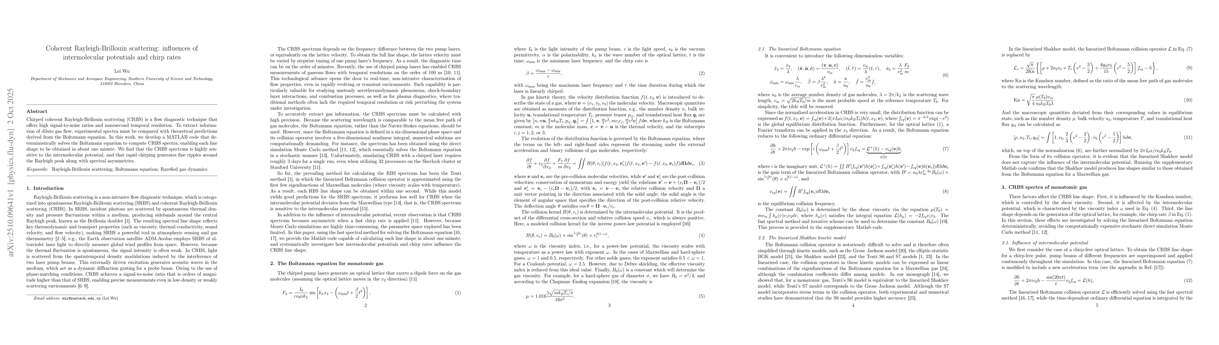 Thumbnail for Coherent Rayleigh-Brillouin scattering: influences of intermolecular
  potentials and chirp rates