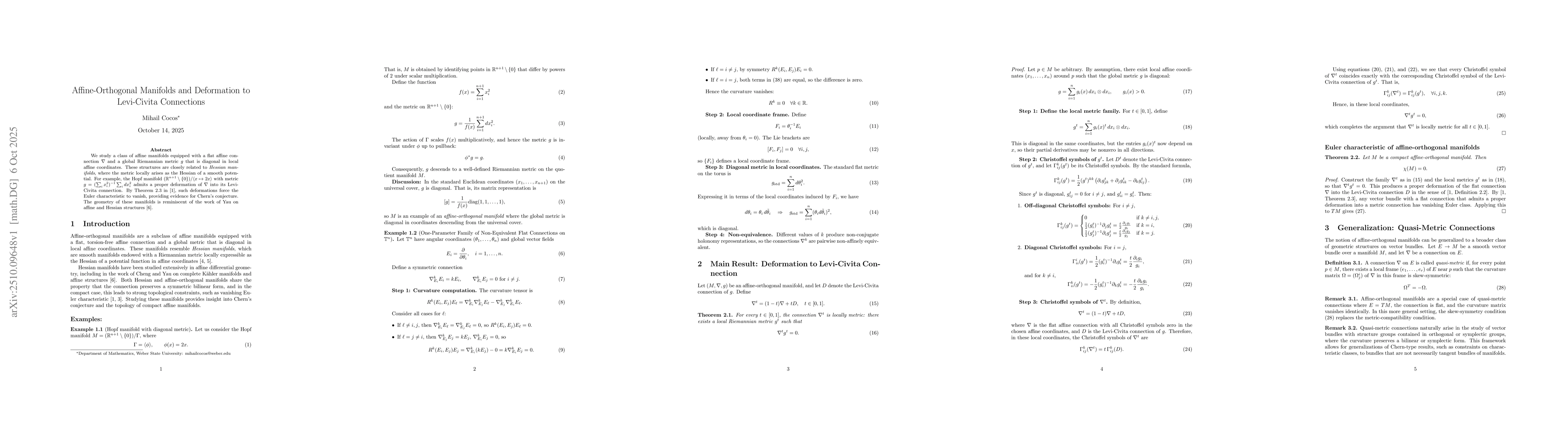 Thumbnail for Affine-Orthogonal Manifolds and Deformation to Levi-Civita Connections