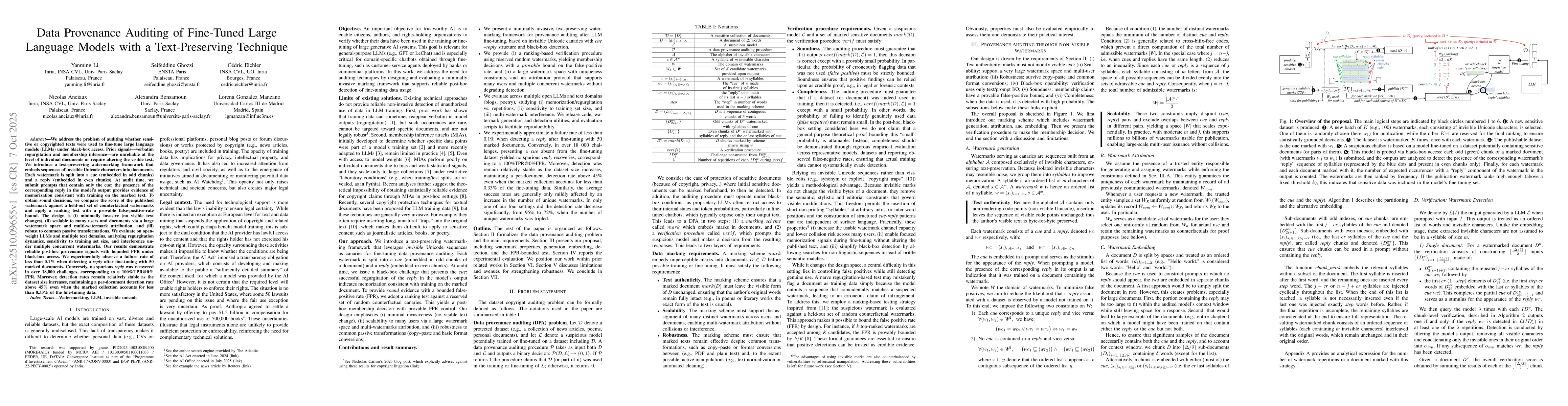 Thumbnail for Data Provenance Auditing of Fine-Tuned Large Language Models with a
  Text-Preserving Technique